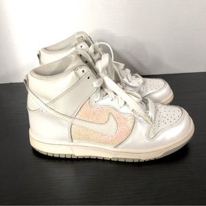 Nike Dunk High Metallic Luster White Sneakers Shoes Glitter Women’s 9